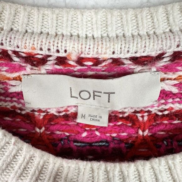 Loft Fair Isle Sweater Pink Multicolor Wool Blend Knit Women’s Medium‎ - Picture 4 of 11